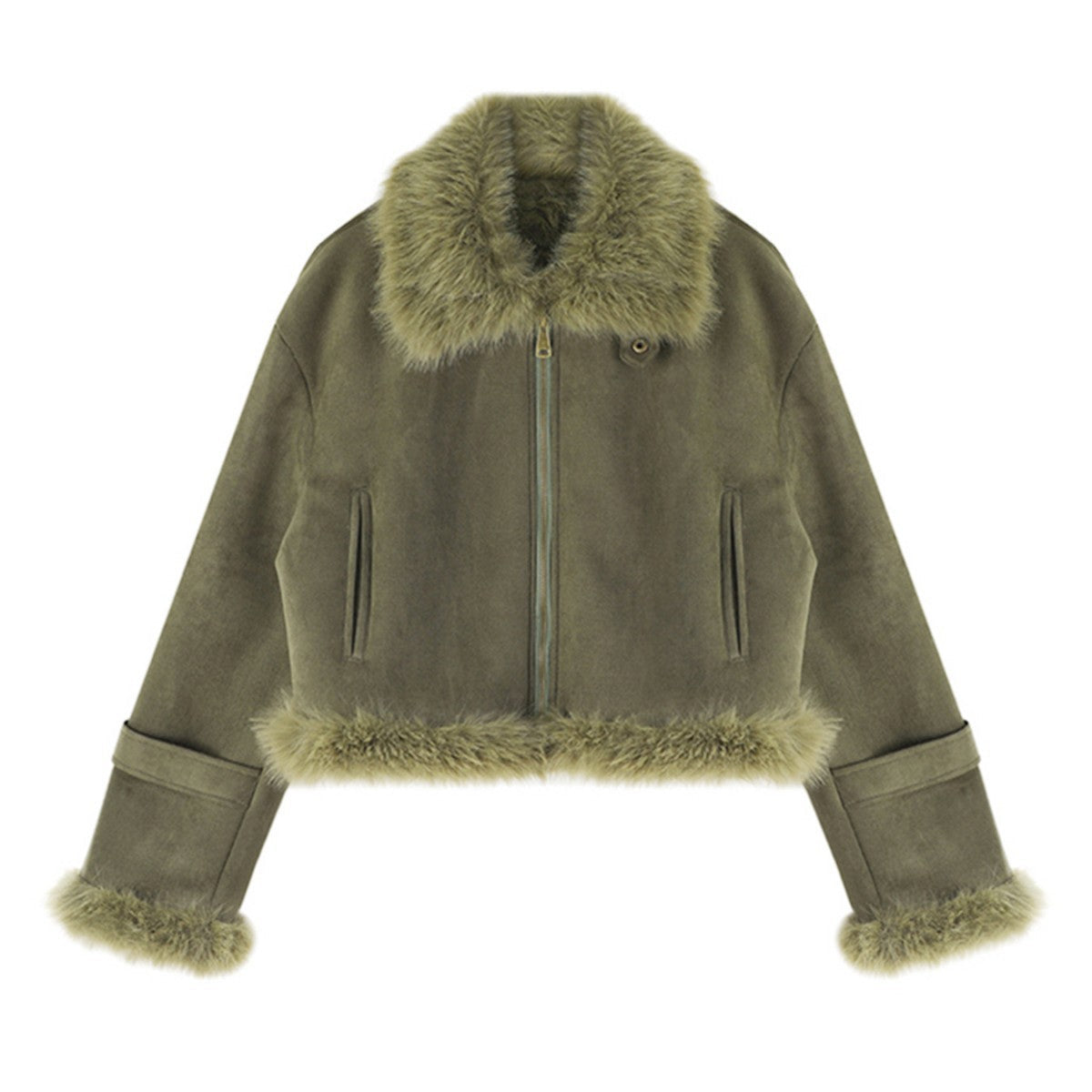 Women’s Leather & Fur-Lined Biker Jacket – Short Suede-Lined Motorcycle Coat