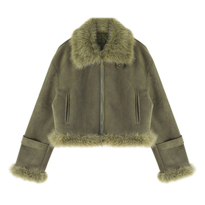 Women’s Leather & Fur-Lined Biker Jacket – Short Suede-Lined Motorcycle Coat