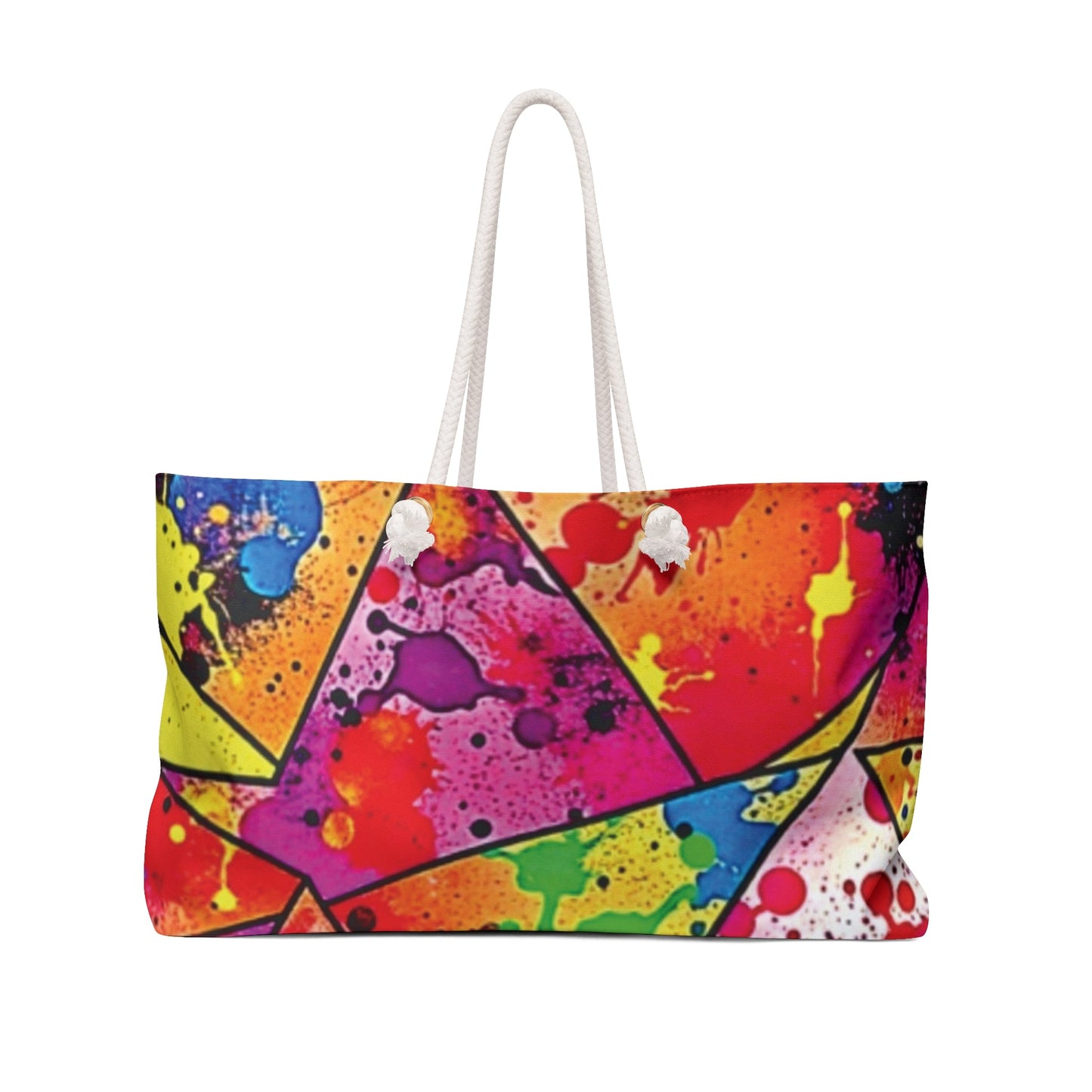 Sac de voyage coloré à motifs géométriques et éclaboussures de peinture | Fourre-tout de voyage éclatant | Grand fourre-tout