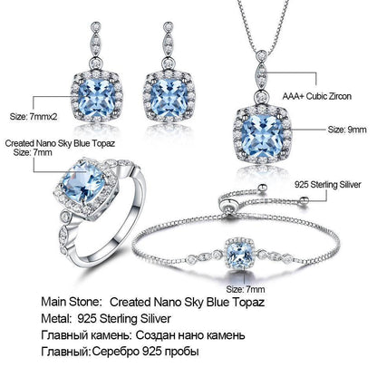 Blue Topaz Birthstone Set – 925 Sterling Silver Jewelry - 4 Piece Set