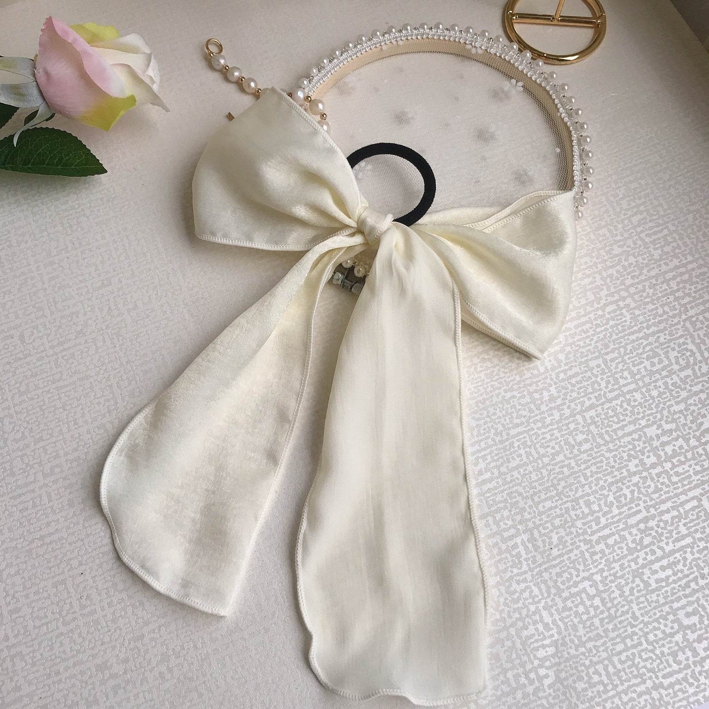 Silk satin oversized bow tie Hair Scrunchies ponytail Holder