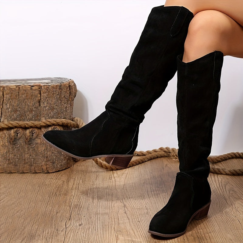 [Vintage Western Cowboy Boots] Ylxhoa Women's Vintage Western Cowboy Boots - Knee-High Pull-On Boots with Chunky Heels, Slip-Resistant PU Outsole, Pointed Toe, Durable Construction - Western Booties for Country Western Events
