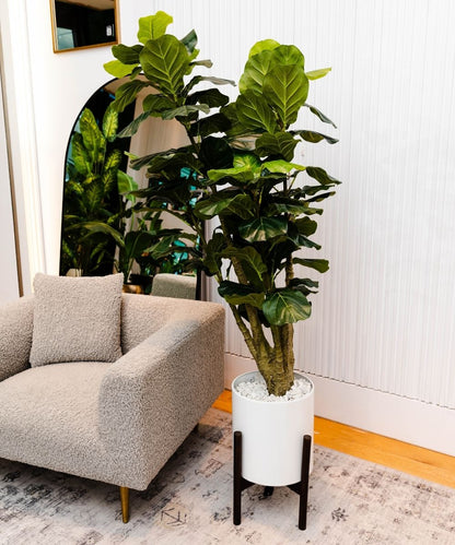 Rica - Mid-Century Modern Plant Stand With White Planter (Multiple Sizes)