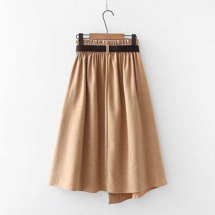 Solid Color Leisure Artistic Pocket High Waist Irregular flared Midi Skirt for work women