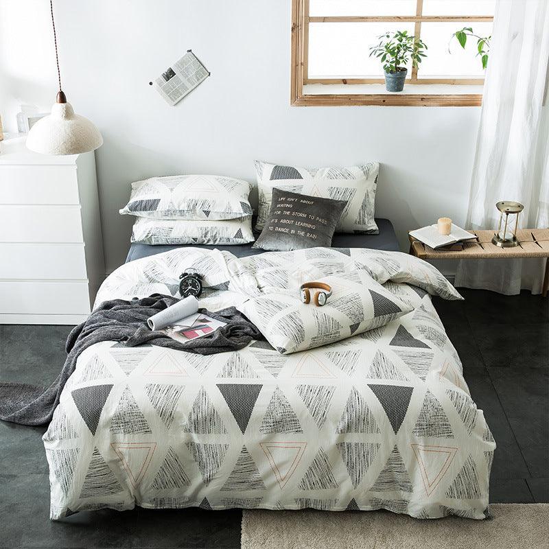 100% Cotton Geometric Bedding Set – Quilted Reactive Print Sheet & Duvet Cover Set
