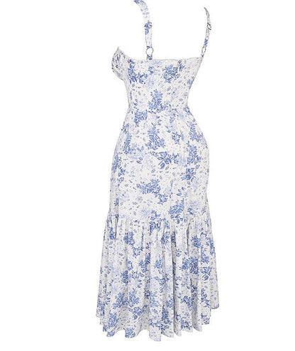 Spring And Summer Comely Pastoral Style Sling Floral A Swing Cake Dress