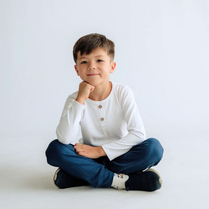 Kids' Bamboo Henley Long-Sleeve Shirt | White