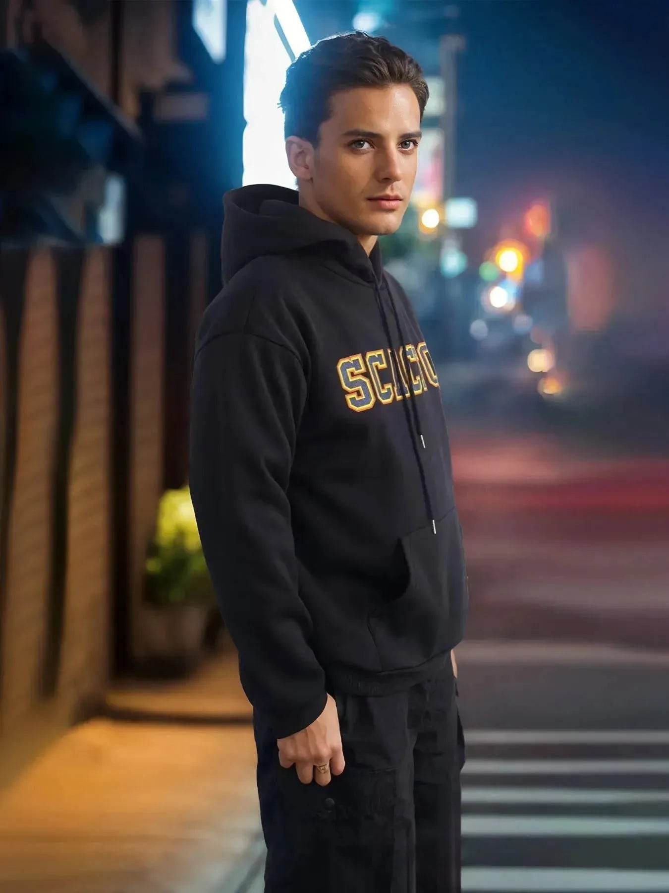 Fashionable Solid Color Long Sleeved Printed Unisex Hoodie