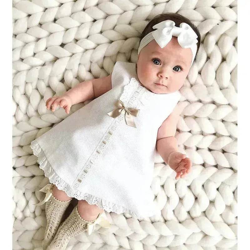 Robe de baptême sans manches à nœud pour bébé fille