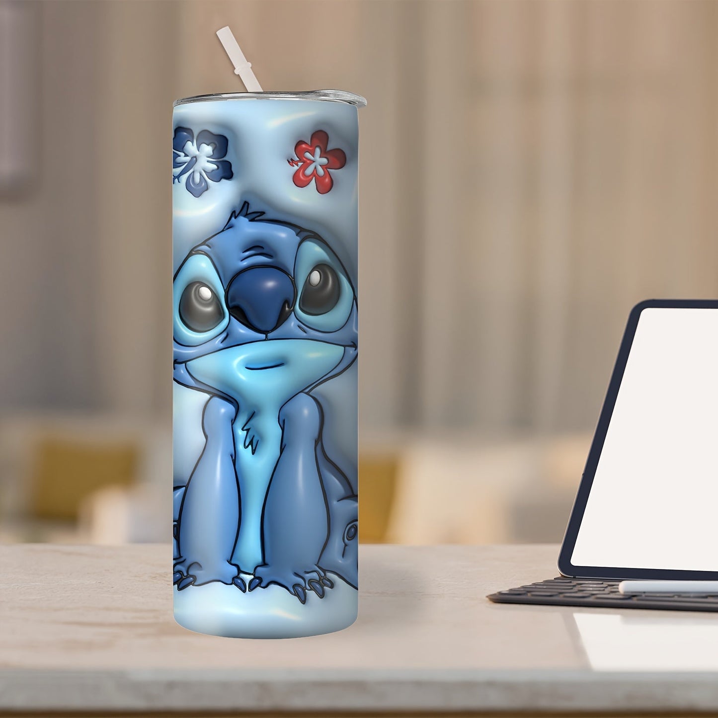 1 pièce, Gobelet Disney Stitch personnalisé avec couvercle, Bouteille d'eau en acier inoxydable de 20 oz, Tasses à eau isothermes droites, Vaisselle d'été et d'hiver, Accessoires de voyage en plein air, Cadeaux personnalisables
