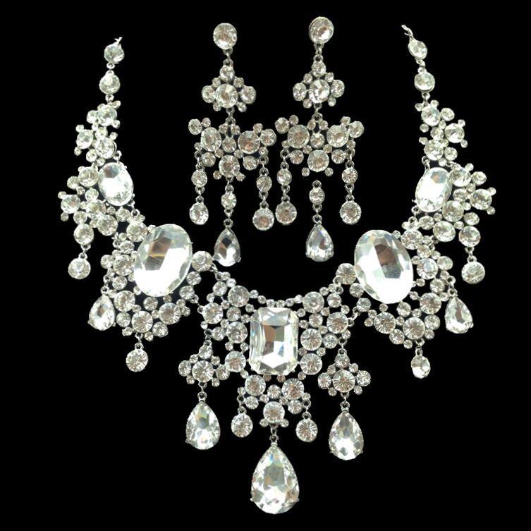 Rhinestone Big Crystal Bridal Sleeve Chain Jewelry Set