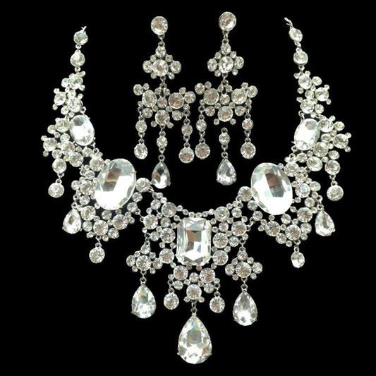 Ensemble de bijoux de mariage avec chaîne de manches en strass et gros cristaux