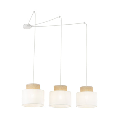 DUO White Jute Natural Suspension Pendant Ceiling Light Fixture for Kitchen Island, Dining Room & Living Room (3-Light)