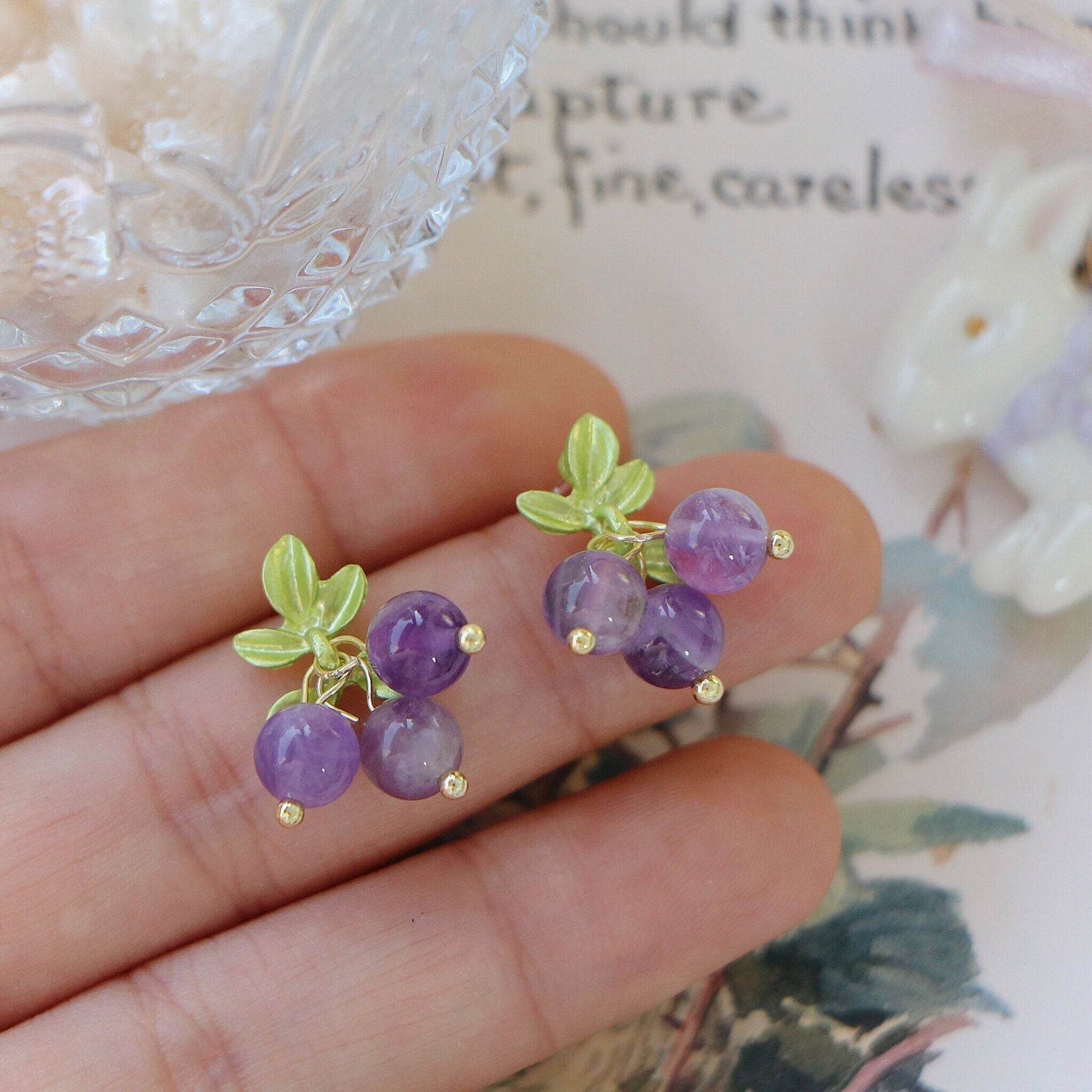 Female Purple Blueberry Fruit Beaded Earrings