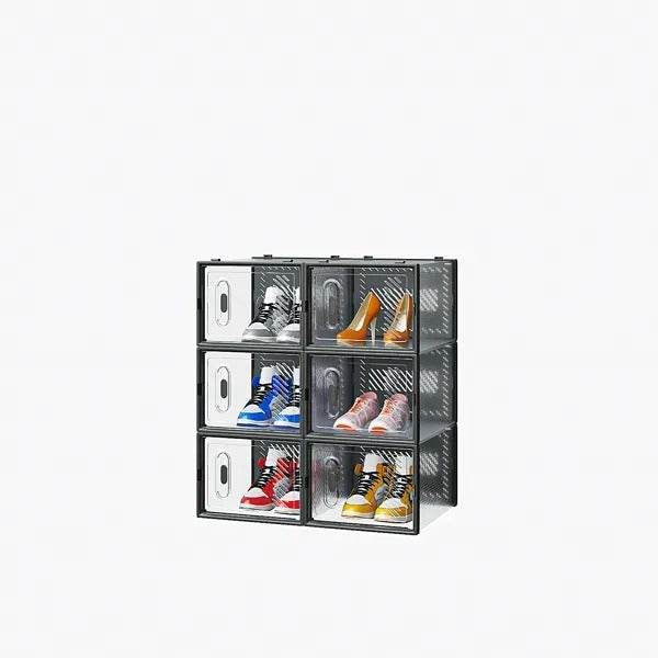 Black, Big Size, 6PCS, 36x28x21cm, Shoe Box, Plastic Mesh, Freely Combinable
