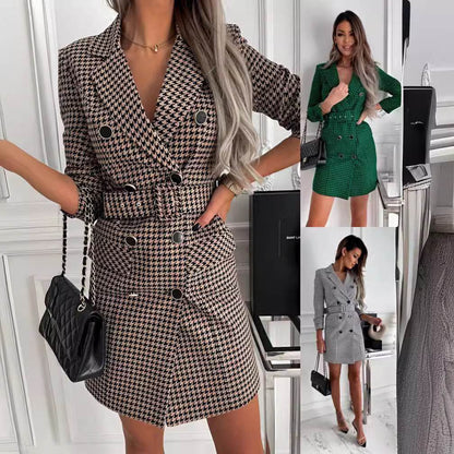 Fashion Printing Plaid mini  Blazer Dress Women