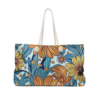 Sac de voyage vintage jaune à fleurs | Sac à langer, de voyage et de sport