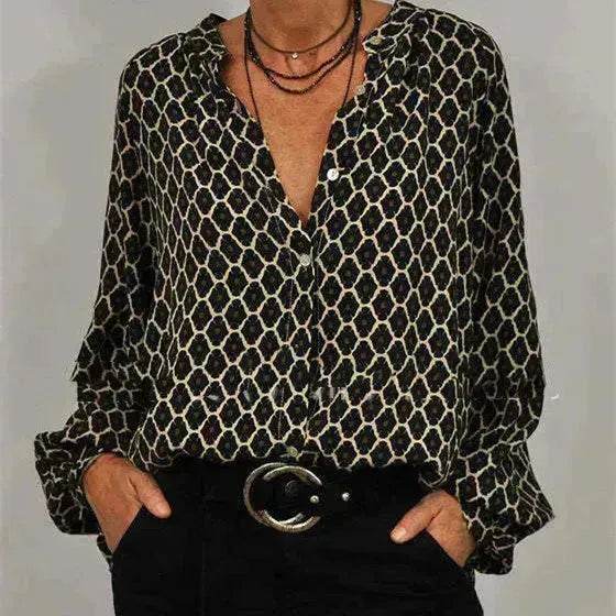 Women's blouse V-neck Long Sleeve Stylish Button down Blouse shirt