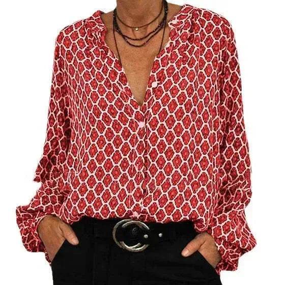 Women's blouse V-neck Long Sleeve Stylish Button down Blouse shirt