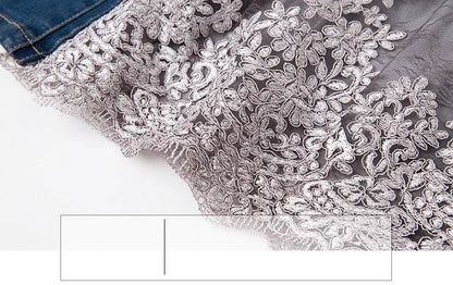 Embroidered Lace Denim Midi Jumper Dress European and American Style