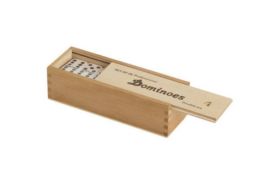 PROFESSIONAL WOODEN CASE DOUBLE 6 DOMINOES W/SPINNER