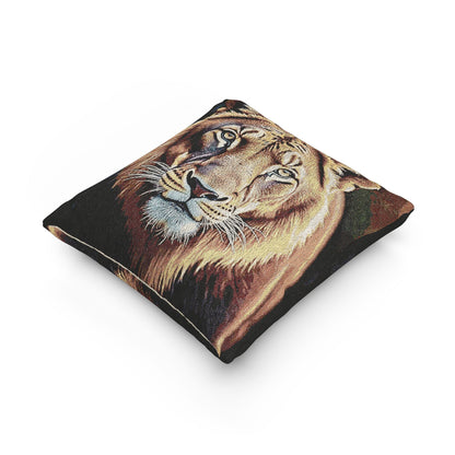 Lion Portrait Woven Pillow | Lion Face Throw Pillow, Wildlife Home Decor