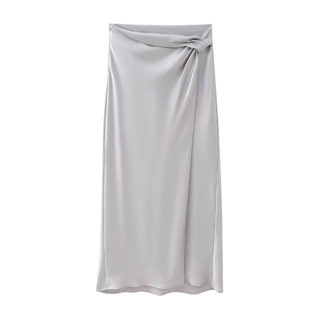 Women's Silk Satin Top Bow Tie Midi Dress