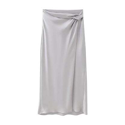 Women's Silk Satin Top Bow Tie Midi Dress