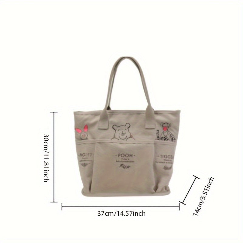 Disney Winnie The Pooh Printed Canvas Tote Bag, Vintage Single Shoulder Bag, Large Capacity Multi-Pocket Handbag Christmas/Halloween gift