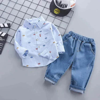 Vêtements pour enfants, ensemble décontracté deux pièces avec chemise à manches longues pour garçons, collection automne.