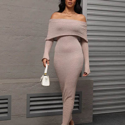 French-style Off-shoulder Dress Party Long-sleeved Long Dress
