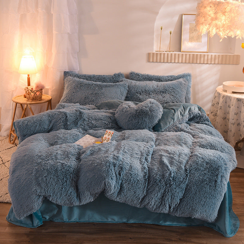 4-Piece Mink Velvet Bedding Set – Soft Polyester Duvet Cover, Flat Sheet & Pillowcases