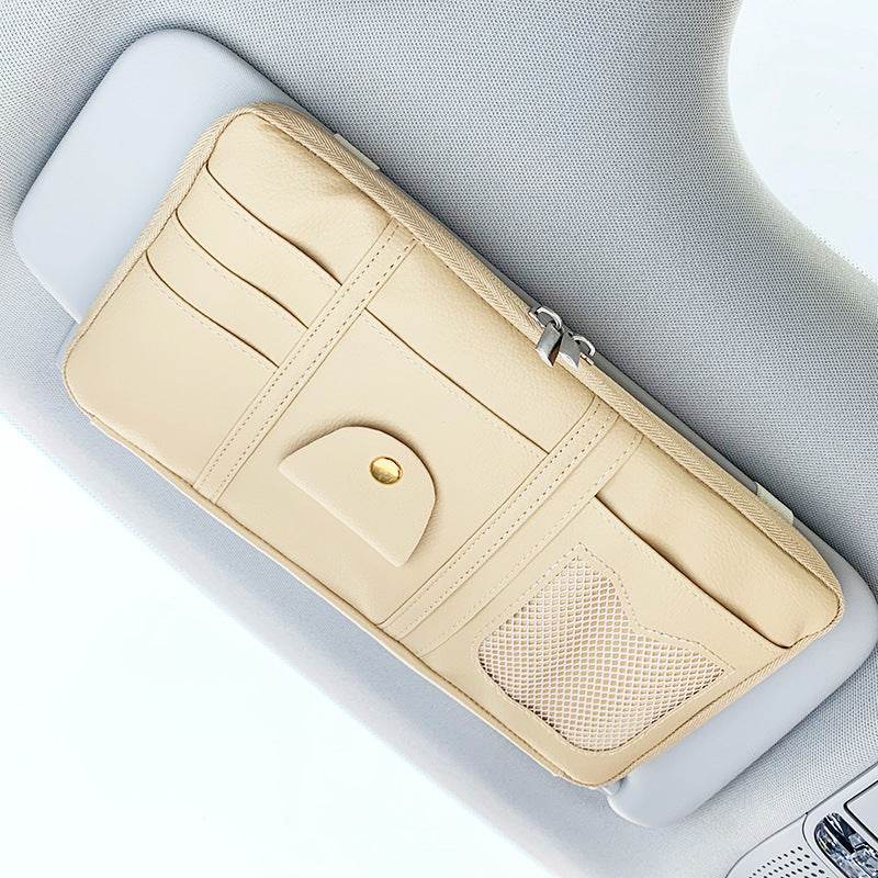 Organisateur de Pare-Soleil de Voiture Rangement Entièrement en Cuir