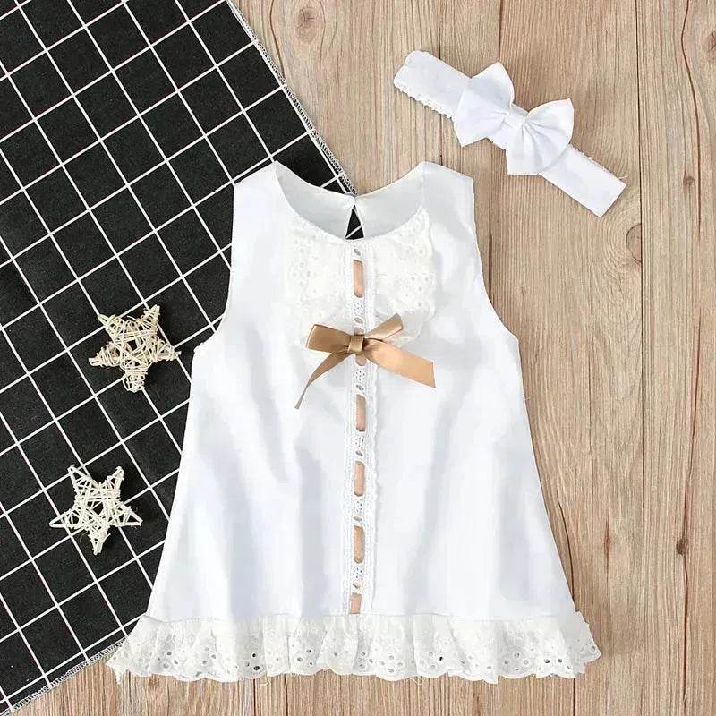 Robe de baptême sans manches à nœud pour bébé fille