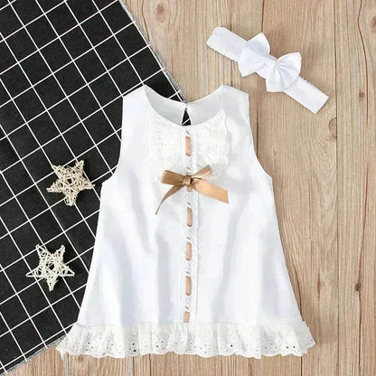 Robe de baptême sans manches à nœud pour bébé fille