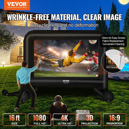 Inflatable Movie Screen, 16 FT Inflatable Projector Screen For Outside With Blower And Carrying Bag, Front Rear Projection, Oxford Fabric Blow Up Screen For Outdoor Parties Backyard Movie Nig