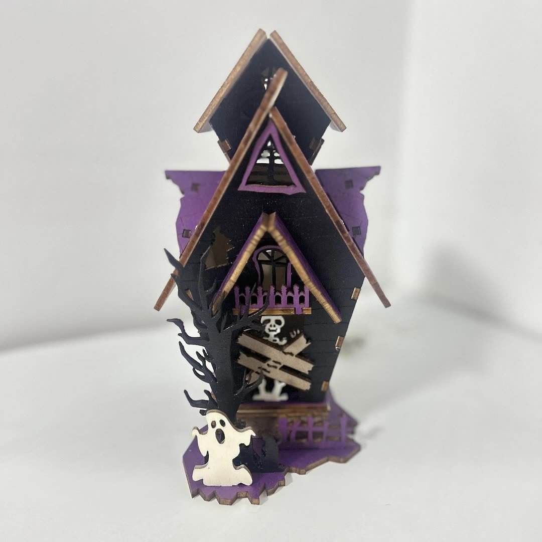 Halloween DIY Wooden Glowing Haunted House Table Decoration