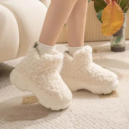 Bottes d'hiver en cachemire et neige avec plateforme de 6 cm, chaudes, en velours, chaussures montantes en coton polaire, pour femmes, en extérieur, intérieur, chaussures en peluche.