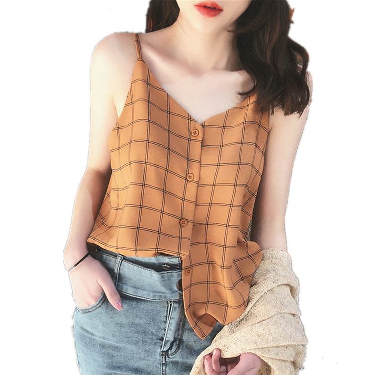 Casual sleeveless button down Chiffon  blouse top for women