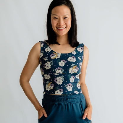 Ladies Bamboo Longline Bralette-Style Tank | Celestial Floral
