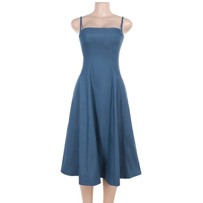 Denim A- Line Dress Women's Hot Girl Strap Length