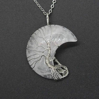 Natural Crystal Moon Pendant for Men and Women