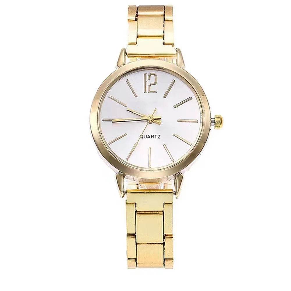 2pcs Narrow Strap Steel Strap Bracelet and  Quartz Watch women