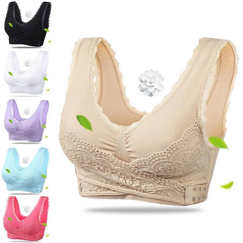 Front Cross Side Buckle Lace Side Non-Wire Sports Fitness Bra women