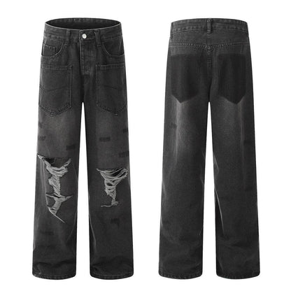 Pocket Design Loose Denim Straight-leg Trousers Men Jeans