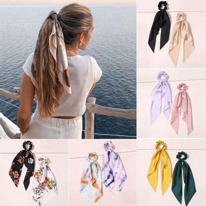 Cute Hair Silk Bow Scrunchie Vintage Satin Scarf Scrunchie