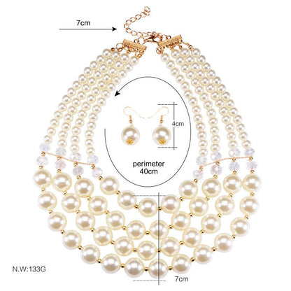 Crystal Pearl Long Necklace Earrings bridal jewelry set accessories