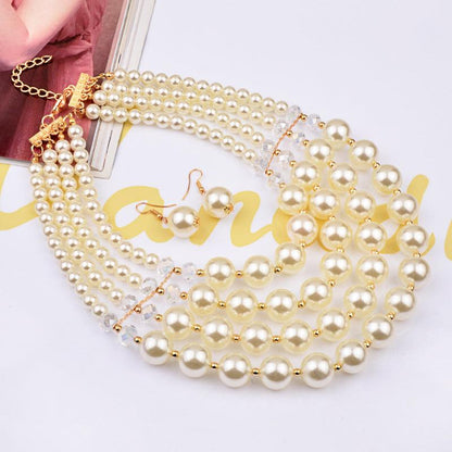 Crystal Pearl Long Necklace Earrings bridal jewelry set accessories