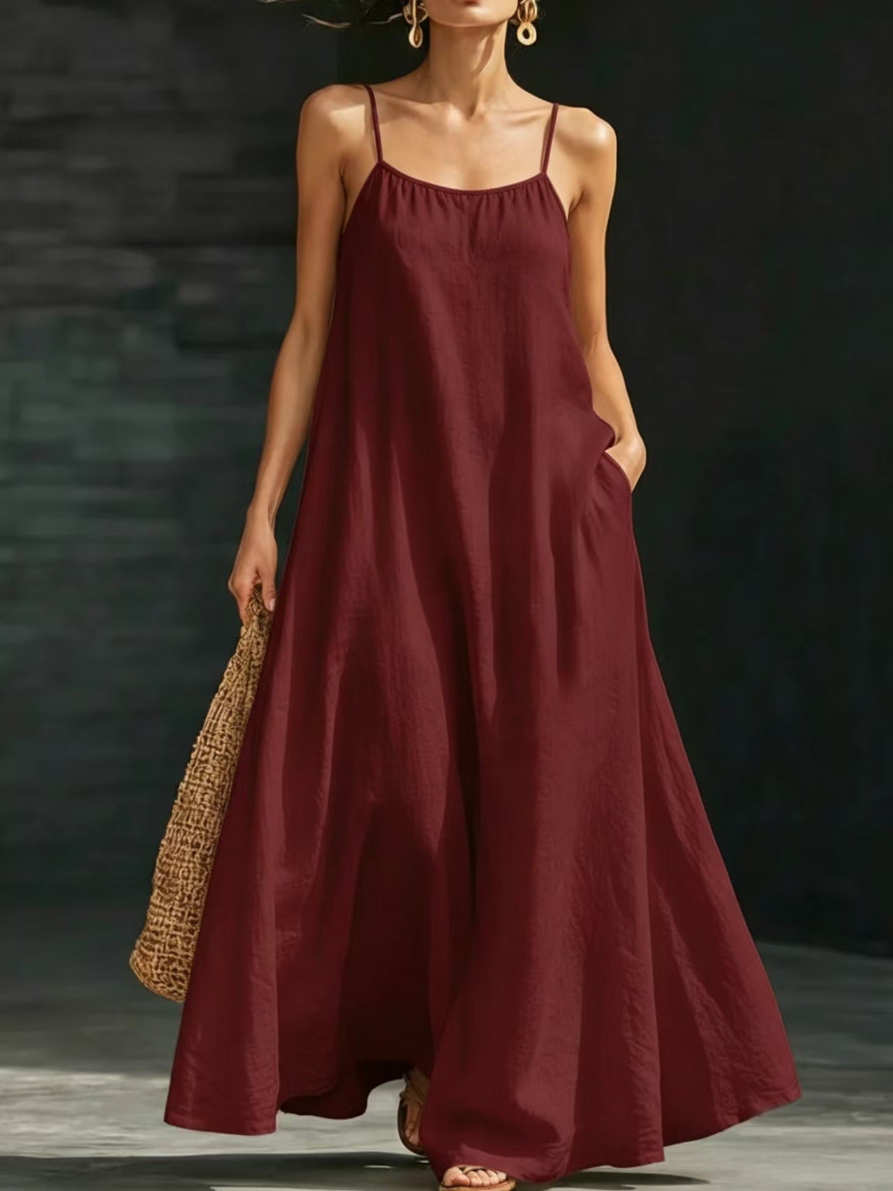 Summer Beach Spaghetti Strap Maxi Dress – Loose Flowy Casual Long Vacation Dress for Women