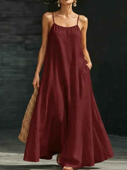 Summer Beach Spaghetti Strap Maxi Dress – Loose Flowy Casual Long Vacation Dress for Women